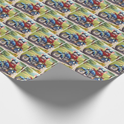 Verjaardagsmuis op motor cadeaupapier (Hoek)