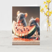 Verjaardagsmuizen die watermeloen eten kaart (Gele Bloem)