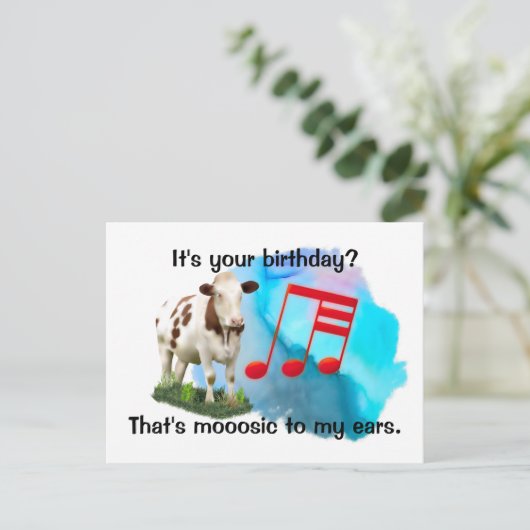 Verjaardagsmuziekkoe Briefkaart (Staand voorkant)