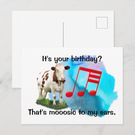 Verjaardagsmuziekkoe Briefkaart (Voorkant / Achterkant)