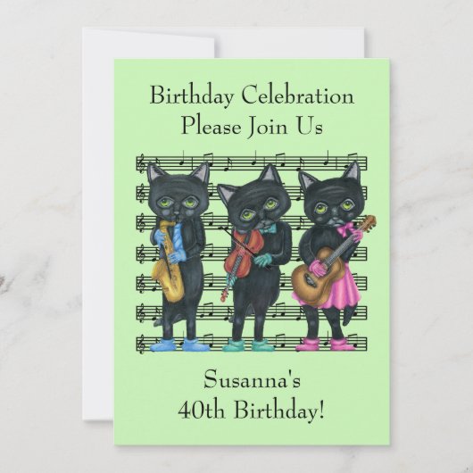 Verjaardagsmuzikant Black Cats Bladmuziek Groen Kaart (Voorkant)