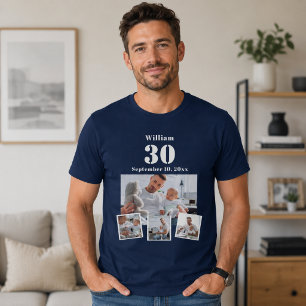 Verjaardagsnaam leeftijd fotocollage blauw t-shirt