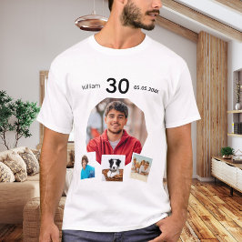 Verjaardagsnaam leeftijd fotocollage man t-shirt
