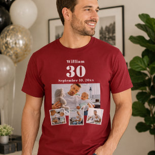 Verjaardagsnaam leeftijd fotocollage rood t-shirt