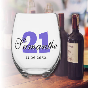 Verjaardagsnummer druif   Zwart 3D Naam Datum Wijnglas Zonder Voet