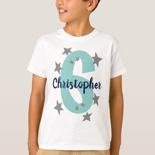 Verjaardagsnummer en naam Cool Stars Gepersonalise T-shirt (Voorkant)