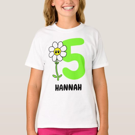 Verjaardagsnummer en naam Funny Daisy Flower Custo T-shirt (Voorkant)