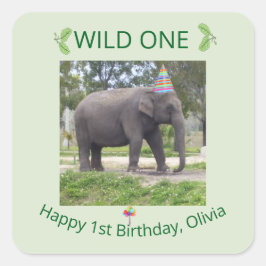 Verjaardagsontwerp met wilde olifant vierkante sticker