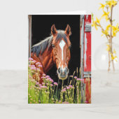 Verjaardagspaard in schuurdeur met wilde bloemen kaart (Gele Bloem)