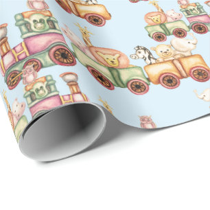 Verjaardagspapier - Baby Dieren in de Trein Cadeaupapier