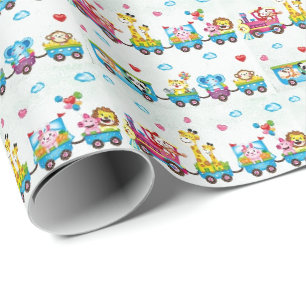 Verjaardagspapier - Baby Dieren in de Trein Cadeaupapier