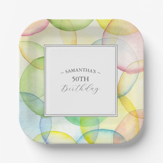 Verjaardagspapier Borden Kleurrijk 50e Papieren Bordje (Voorkant)