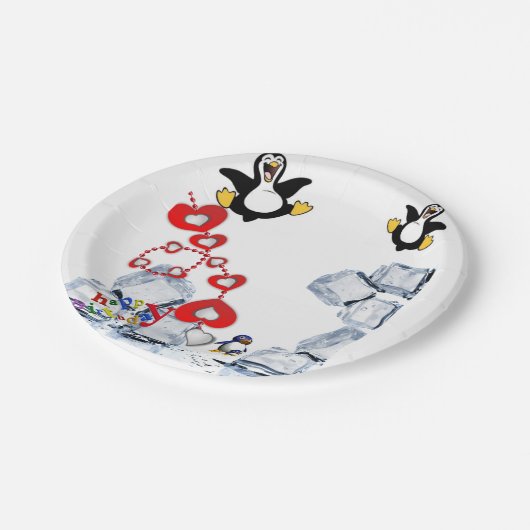 Verjaardagspapier Borden, Pinguïn Papieren Bordje (Gekanteld)