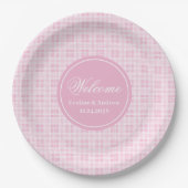 Verjaardagspapier Borden Roze Tartan Chic Monogram Papieren Bordje (Voorkant)