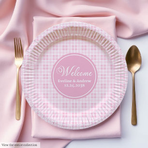 Verjaardagspapier Borden Roze Tartan Chic Monogram Papieren Bordje