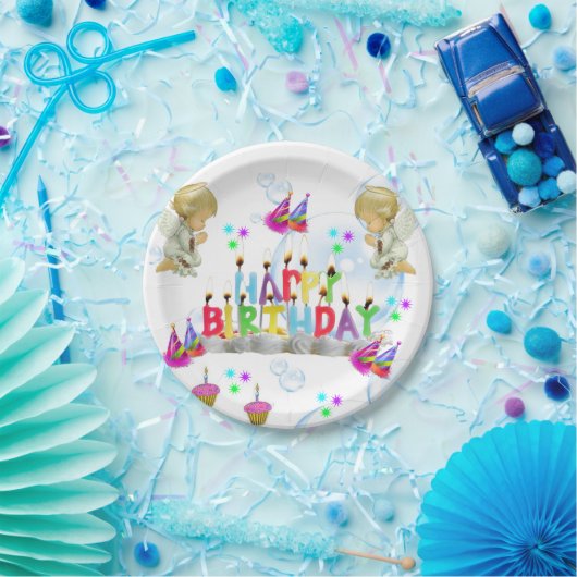 Verjaardagspapier Borden, Twin Angels Papieren Bordje (Feest)