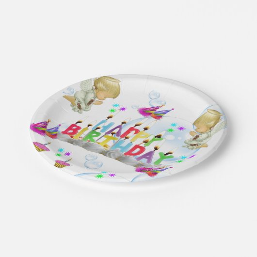 Verjaardagspapier Borden, Twin Angels Papieren Bordje (Gekanteld)