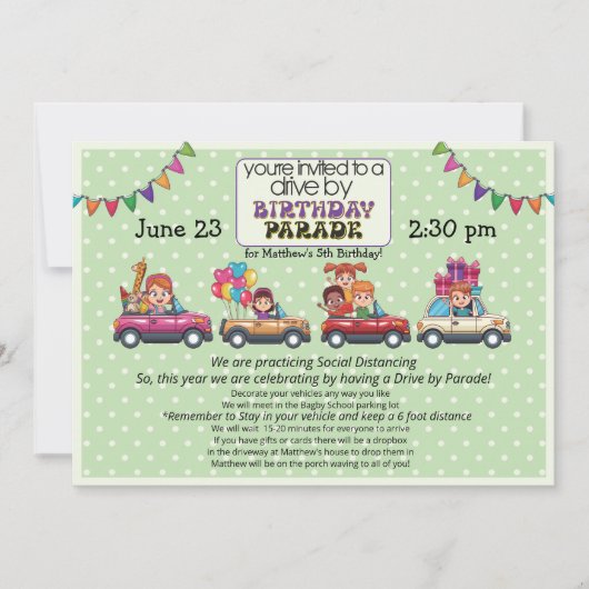 Verjaardagsparade met auto voor kind kaart (Voorkant)