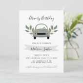 Verjaardagsparade rijden met de auto groen geblade kaart (Staand voorkant)