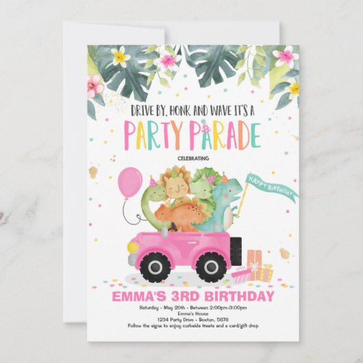 Verjaardagsparade Uitnodiging Dinosaur Party (Voorkant)