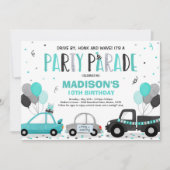 Verjaardagsparade uitnodiging teal parade (Voorkant)