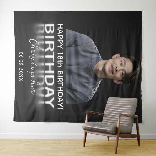 Verjaardagspartij Aangepaste foto Neon licht elke Wandkleed (In Situ (horizontaal))