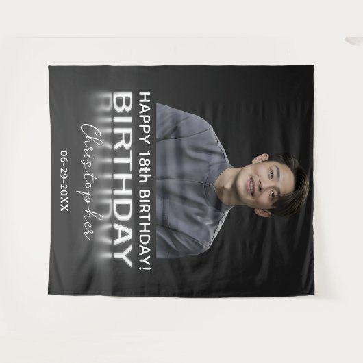 Verjaardagspartij Aangepaste foto Neon licht elke  Wandkleed (Voorkant (horizontaal))