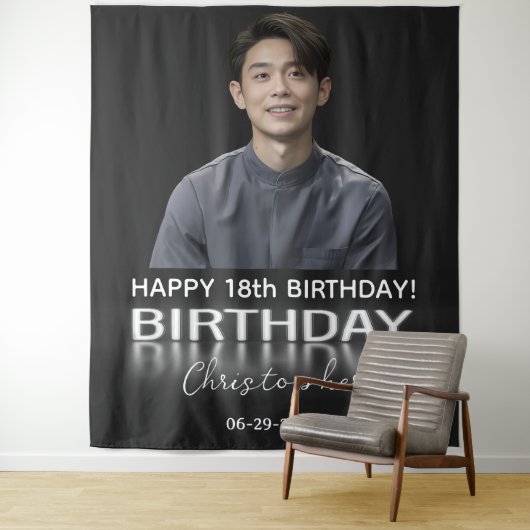 Verjaardagspartij Aangepaste foto Neon licht elke  Wandkleed (In situ)