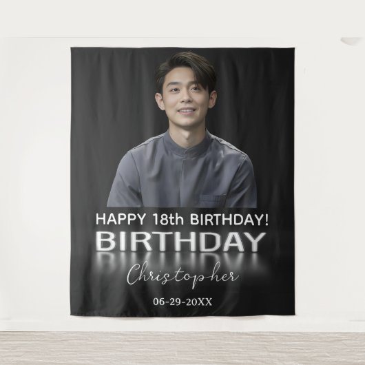 Verjaardagspartij Aangepaste foto Neon licht elke  Wandkleed (Voorkant)