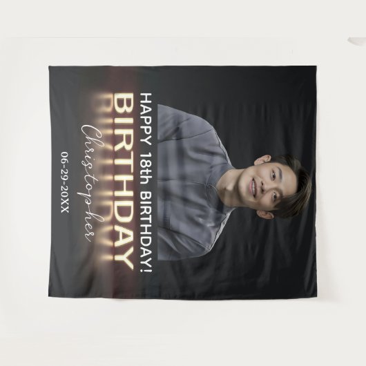 Verjaardagspartij Gepersonaliseerde Foto Neon Goud Wandkleed (Voorkant (horizontaal))