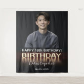 Verjaardagspartij Gepersonaliseerde Foto Neon Goud Wandkleed (Voorkant)