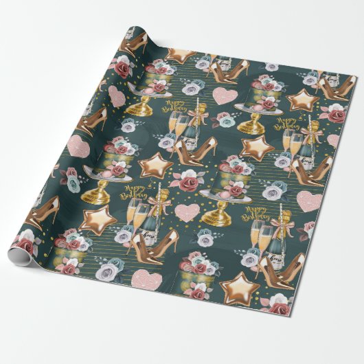 Verjaardagspatroon  cadeaupapier (Uitgerold)