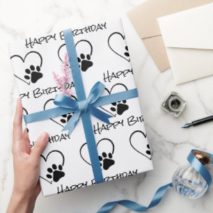 Verjaardagspauw afdrukken met hart cadeaupapier