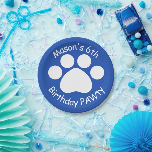  verjaardagsPAWty - blauw Papieren Bordje (Feest)