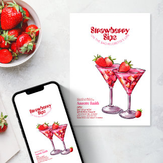 Verjaardagspicknick Strawberry Sips Cocktail Roze  Kaart