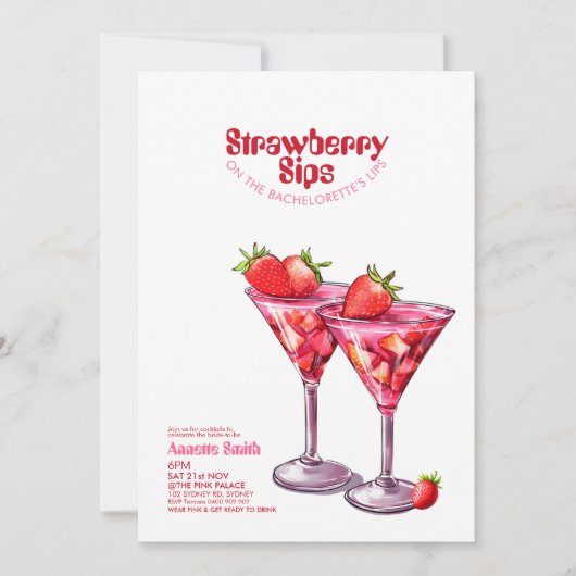 Verjaardagspicknick Strawberry Sips Cocktail Roze Kaart (Voorkant)