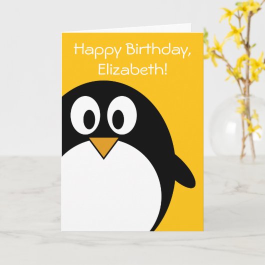 Verjaardagspinguïn  kaart (Gele Bloem)
