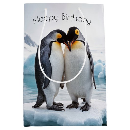 Verjaardagspinguïns op een gletsjer medium cadeauzakje (Voorkant)