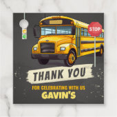 Verjaardagsplein voor schoolbus bedankjes labels (Voorkant)