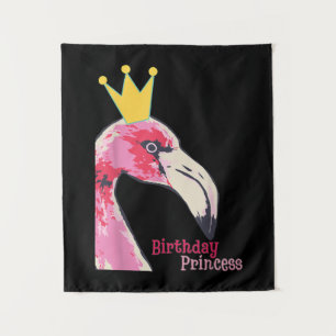Verjaardagsprinses meisje flamingo Schattige fla Wandkleed