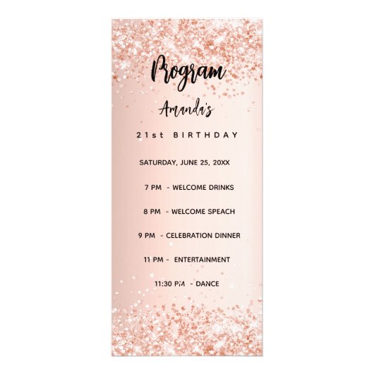 Verjaardagsprogramma Menu roos goud (Voorkant)