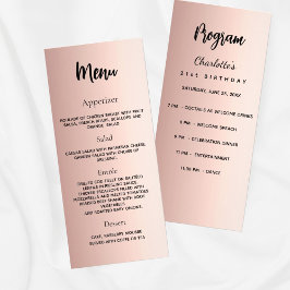 Verjaardagsprogramma Menu roos goudkleurig