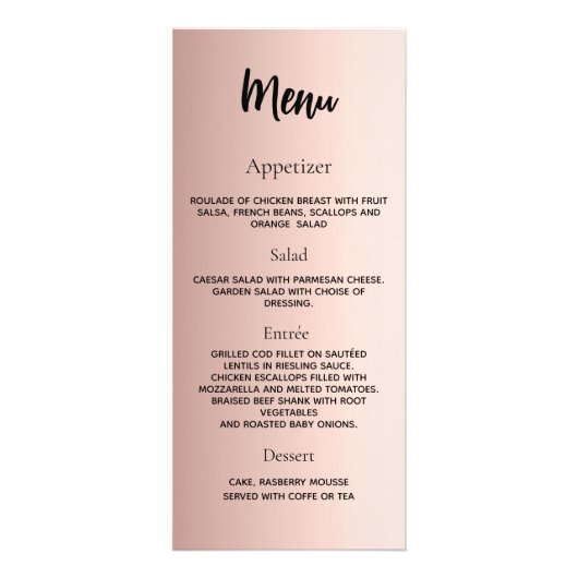 Verjaardagsprogramma Menu roos goudkleurig (Achterkant)