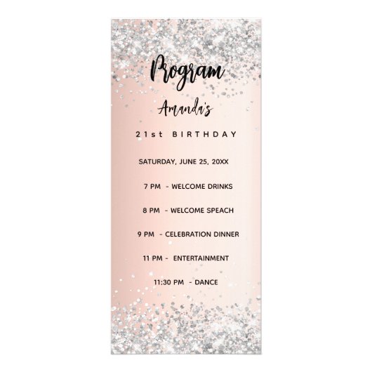 Verjaardagsprogramma Menu roos goudzilver (Voorkant)
