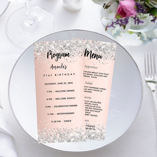 Verjaardagsprogramma Menu roos goudzilver