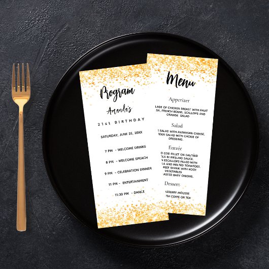 Verjaardagsprogramma Menu witgouden confetti