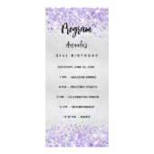 Verjaardagsprogramma Menu zilveren violette confet (Voorkant)