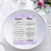 Verjaardagsprogramma Menu zilveren violette confet