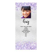 Verjaardagsprogramma Quiz zilveren violette foto Reclamekaart (Achterkant)