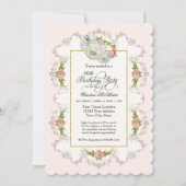 Verjaardagsprookje Tea Party, Rozen theepot n kopj Kaart (Voorkant)